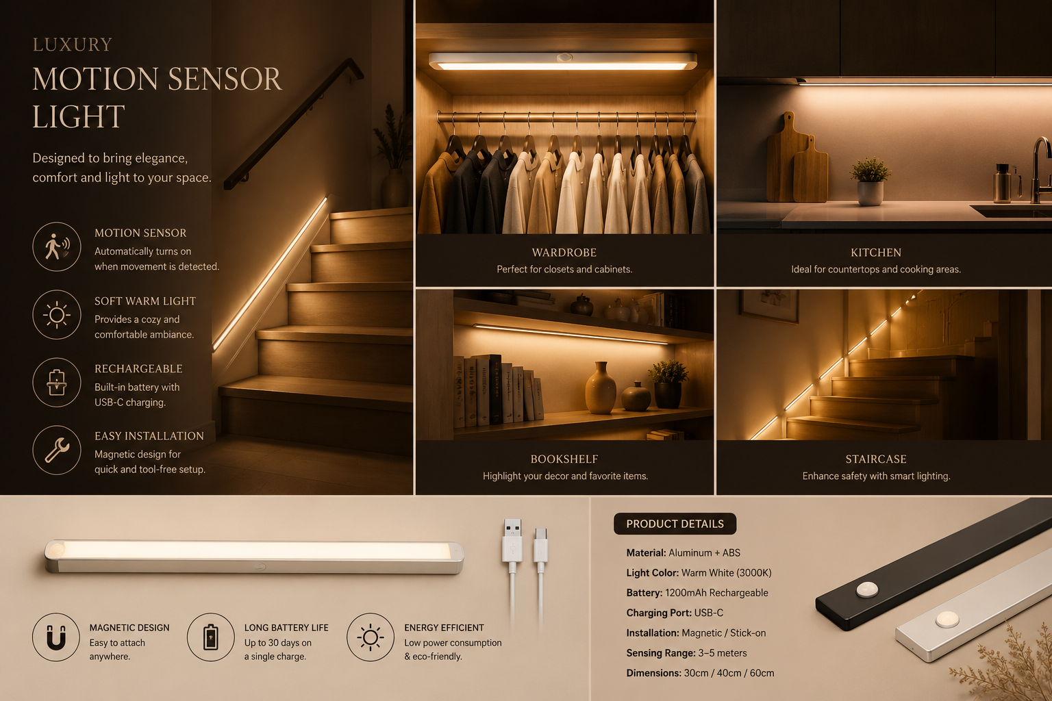 Luxury cart page motion sensor lighting